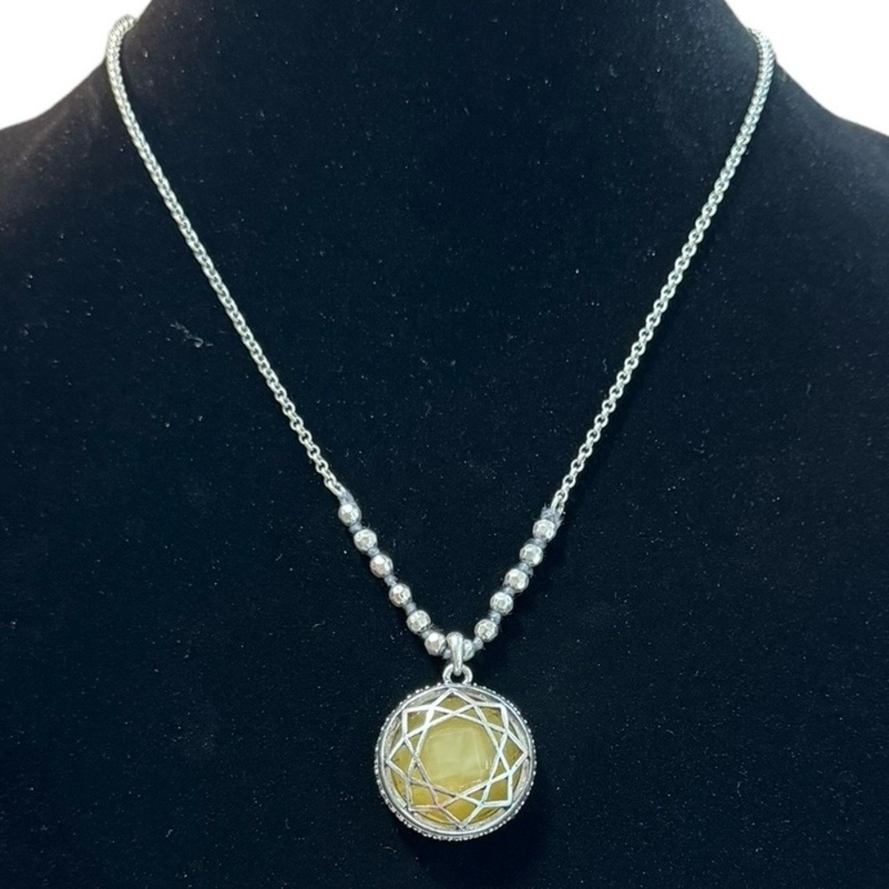 Lucky Brand Silver Tone Yellow Stone Cage Pendant Necklace‎ Clover Charm Boho